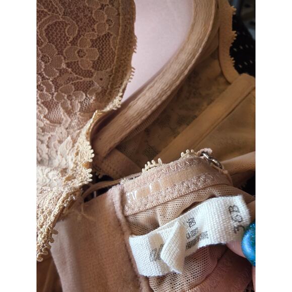 Aerie Bra 36B Womens Tan Lace Overlay Underwired Padded Adjustable Straps - Picture 4 of 5
